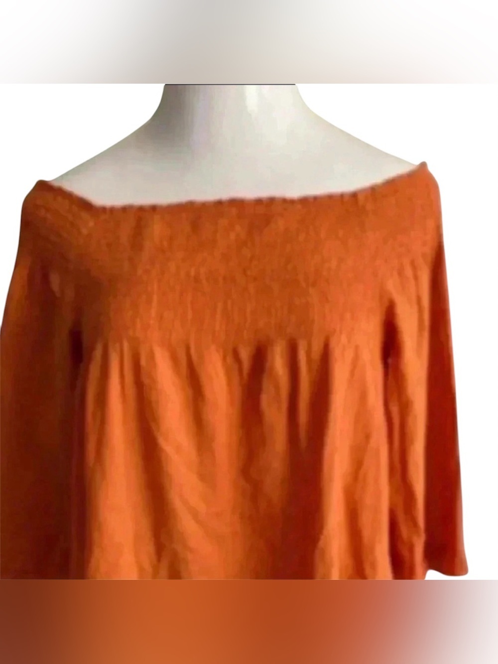 🆕Free People Tea Combo Rust Long Sleeve Smocked Off Shoulder Tunic Lace Edge M🆕 - Picture 3 of 9